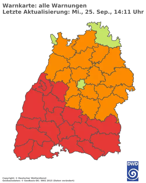 Aktuelle Wetterwarnungen für  Karlsruhe