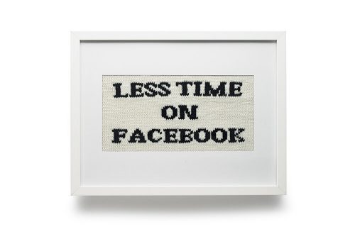 picture with knitted text Less time on Facebook