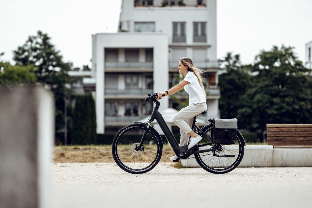 Woman riding bike