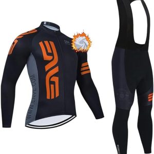 GOOSHE Fietskleding voor heren, winter, wielerkleding van thermisch fleece, fietsshirt voor mountainbike, lange mouwen, jersey en bretelbroek met 3D-gelkussen