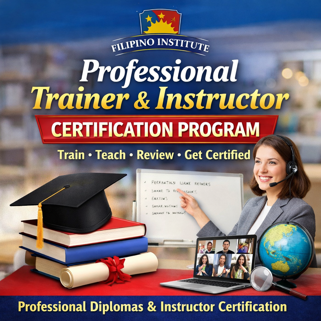 Professional Trainer and Instructor Certification Program by Filipino Institute featuring professional diploma and instructor training