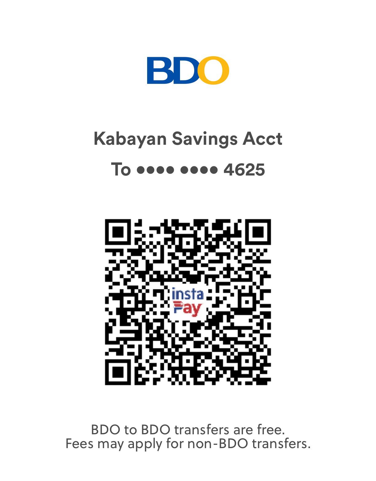 BDO QR code for reservation payment