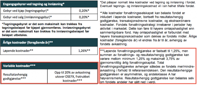 Her ser du hvordan resultatbasert forvaltningsgebyr er forklart på faktaarket til First Generator A.