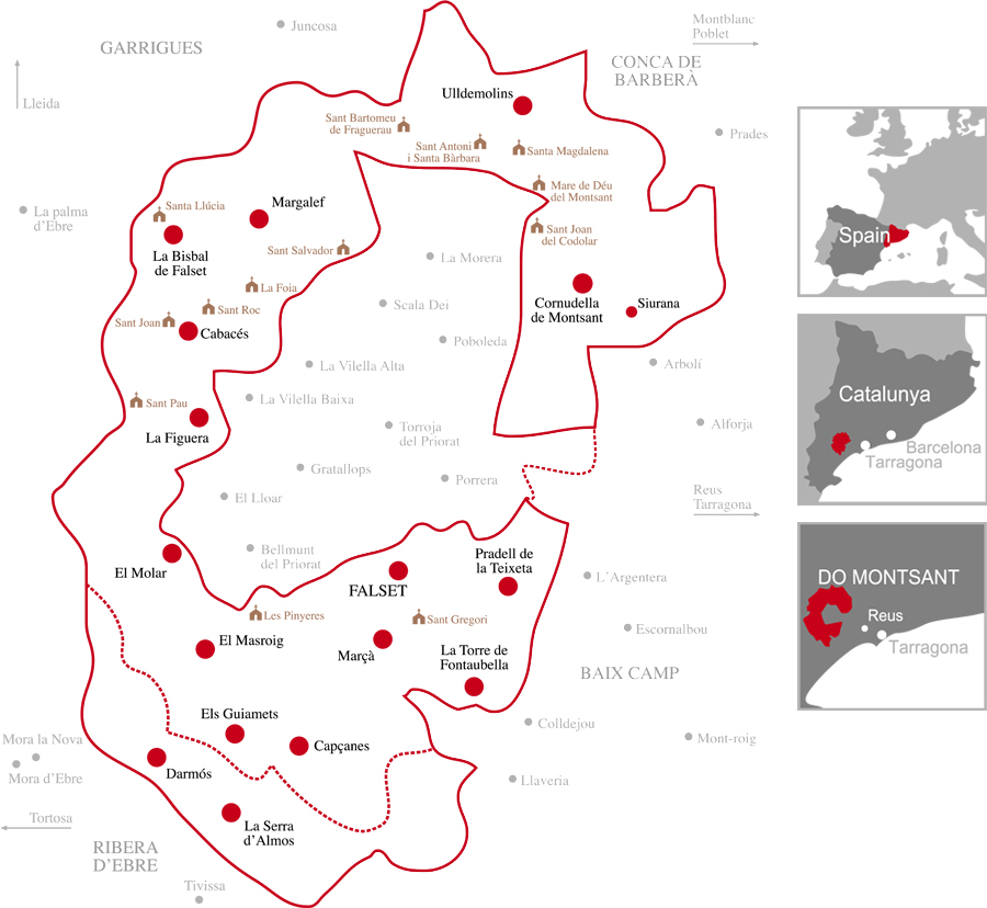 Map of the council of the Priorat- Tarragona- Catalonia- Spain