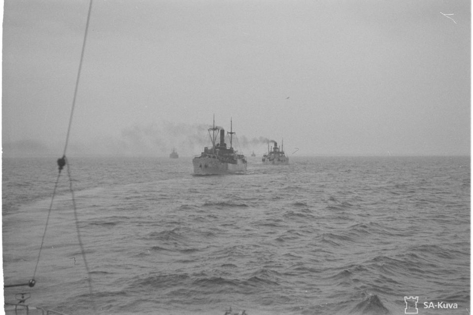 A convoy of merchant vessels heading towards Finland during the Continuation War