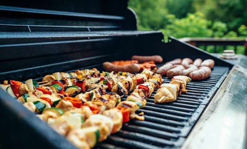 grilled barbecues on black and gray grill
