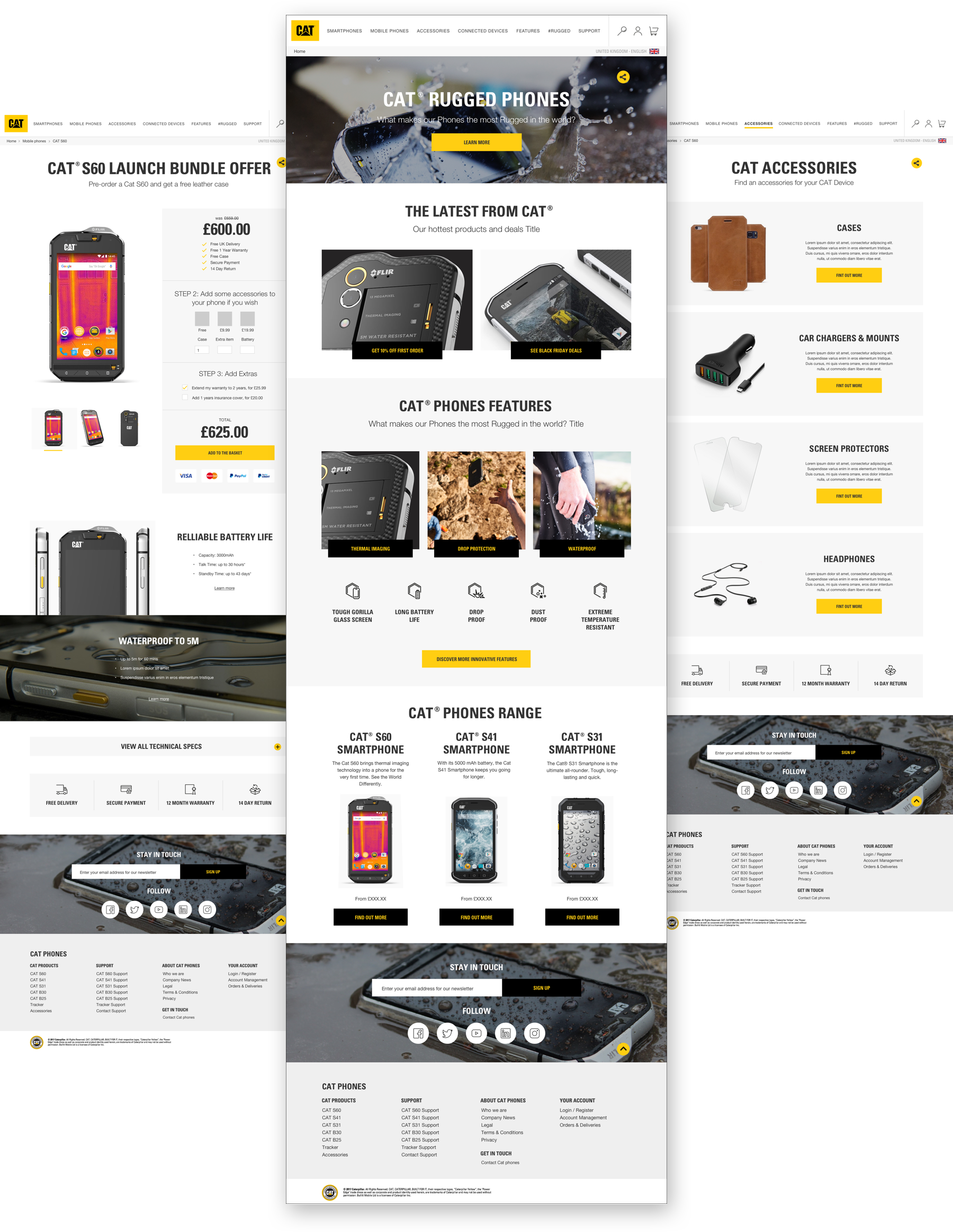 Screens of CAT mobile store pages