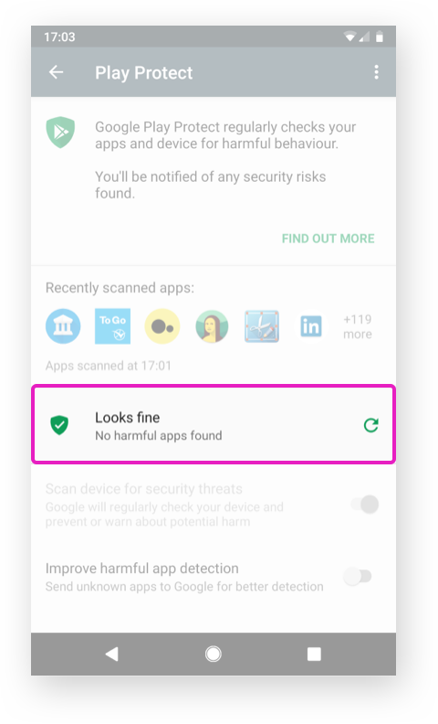 Play Protect used to look before the visual updates with the security status highlighted