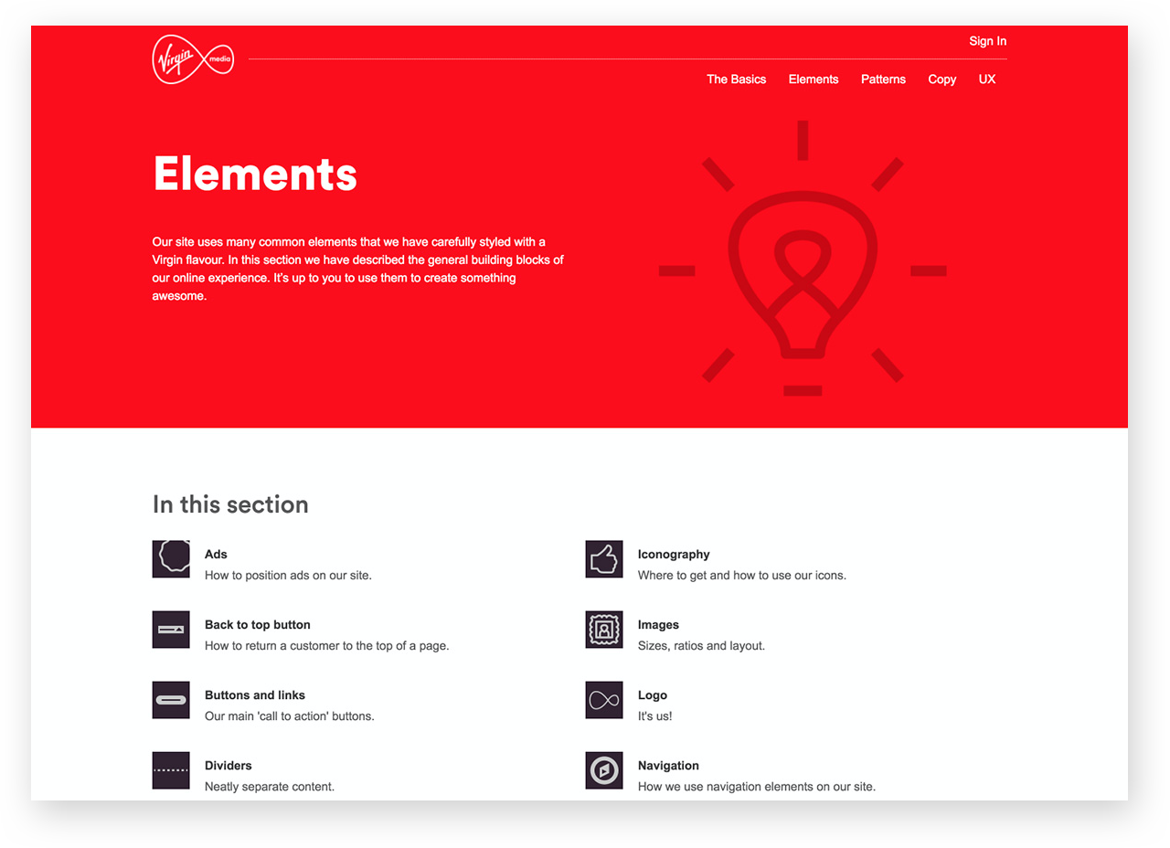 A screen of Online Media Guide: Elements
