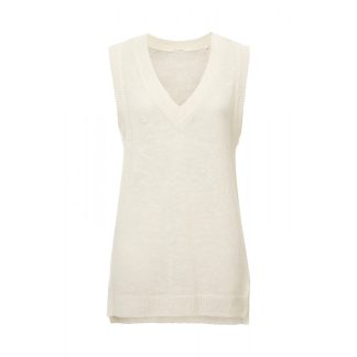 Yaya Sleeveless sweater with V-neck in linnen