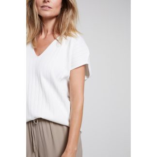 Yaya V-neck sweater short sleeves in rib