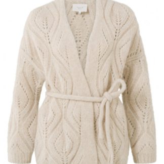 Yaya pointelle knitted cardigan with long sleeves and waiststrap