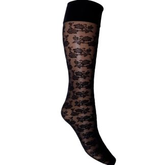 Black Colour Flower Lace Knee High sock