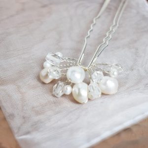 CAMILLE - Bergkristall & Perlen Haarnadel Silber