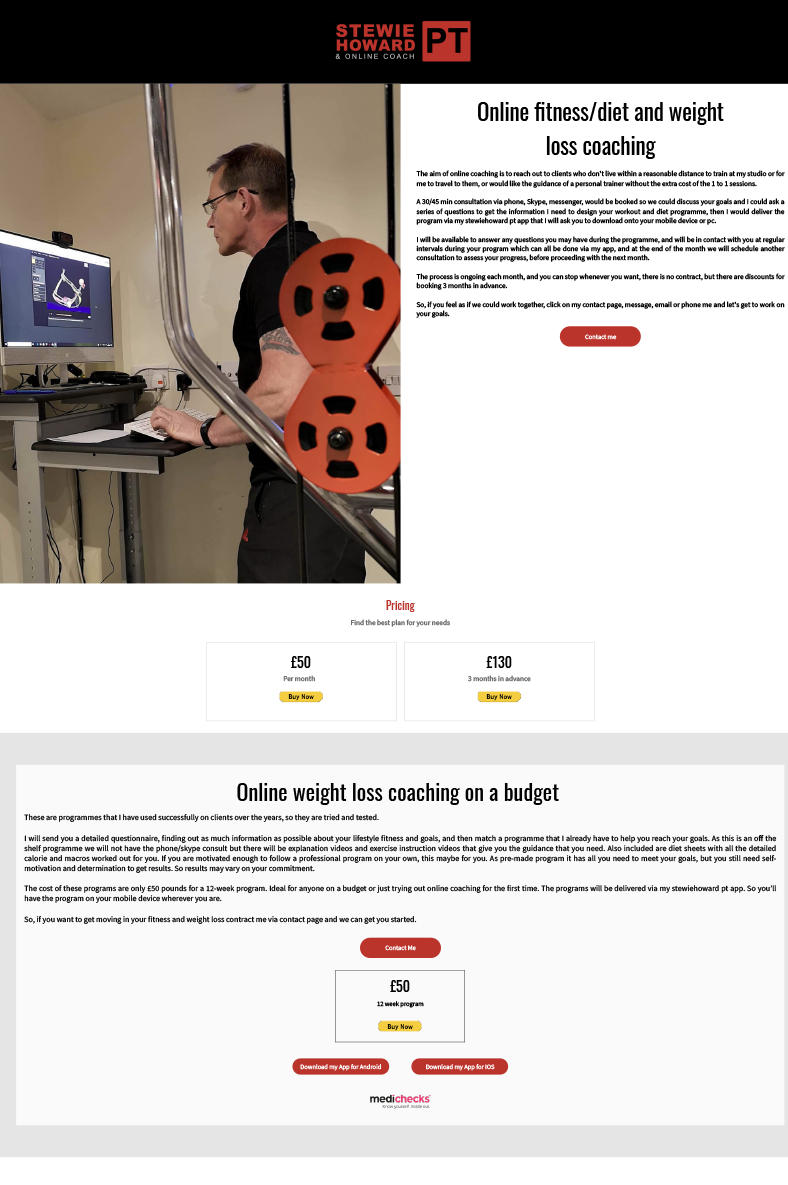 web design for personal trainer