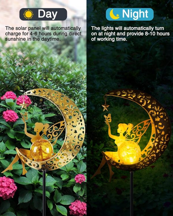 Solar Garden Statues Outdoor Decor, Fairy Moon Figurine Light Stake, Housewarming Ornament for Patio, Lawn, Yard, Pathway - Unique Gift Ideas for Gardening Mom Grandma - Image 5