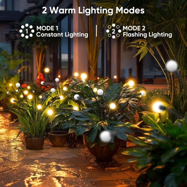 Solar Lights Outdoor Christmas Decorations: 4 Pack 32 LED Firefly Solar Garden Lights, Warm White Solar Christmas Lights Waterproof Outside for Yard Patio Porch Pathway Landscape Decor, Sway by Wind - Image 5