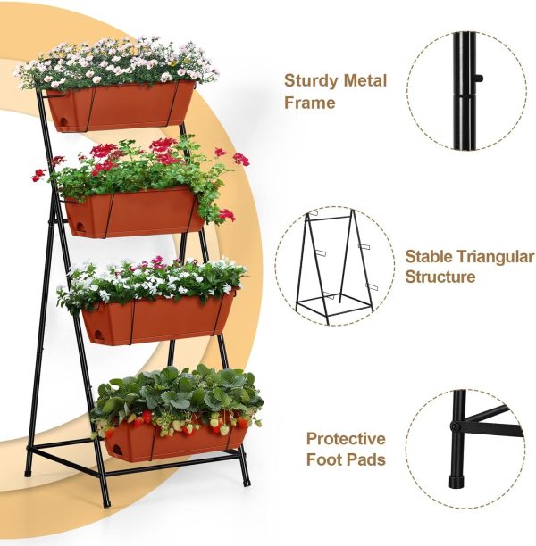 Vertical Garden Planter 3 Tier Raised Garden Bed Herb Garden Planter Outdoor Standing Garden Planter Box with Drainage Holes Removable Tray for Patio Balcony Porch Grey - Image 84