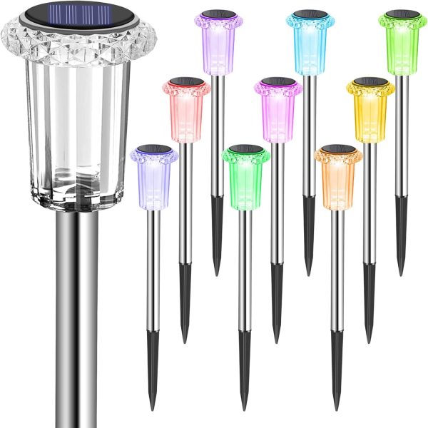 Solar Outdoor Lights, 10 Pack Waterproof Stainless Steel Solar Stake Lights for Pathway Garden Yard Path Walkway Driveway Lawn Decor - Cool White - Image 9