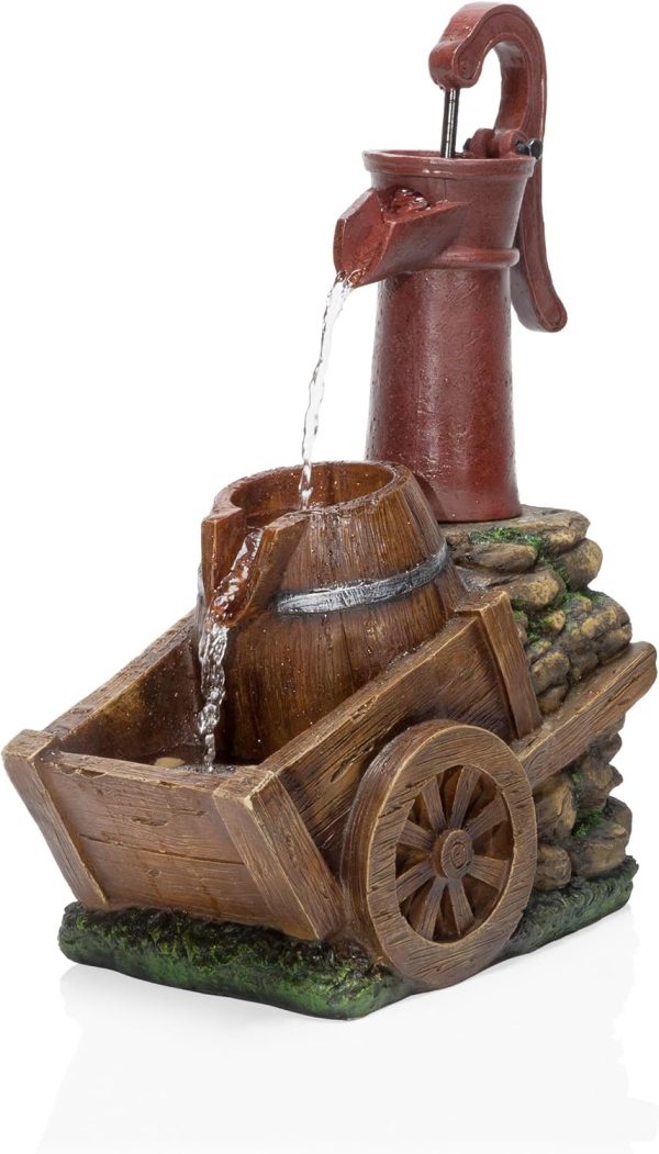 Alpine Corporation TIZ194BZ Outdoor Floor Rustic 2-Tiered Barrel and Pump Water Fountain, Old-Fashioned Fountain, 27", Bronze - Image 30