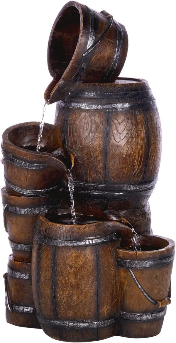 Alpine Corporation TIZ194BZ Outdoor Floor Rustic 2-Tiered Barrel and Pump Water Fountain, Old-Fashioned Fountain, 27", Bronze - Image 43