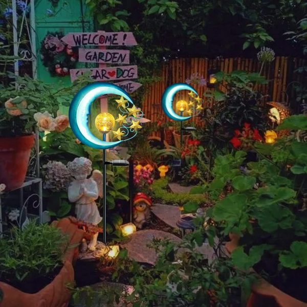 Solar Outdoor Garden Lights - Solar Powered Pathway Lights Outdoor Decorative Lights Waterproof Crackle Glass Globe Led Landscape Lighting for Pathway,Yard,Lawn,Patio Stars Moon - Image 5