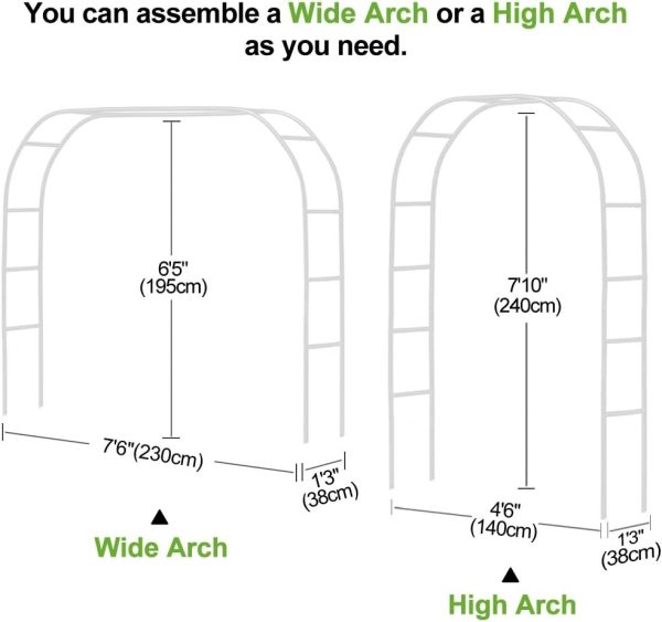 Metal Pergola Arbor,7.5 Feet Wide x 6.4 Feet High or 4.6 Feet Wide x7.9 Feet High,Assemble Freely 2 Sizes,for Various Climbing Plant Wedding Garden Arch Bridal Party Decoration Wide Arbor - Image 16