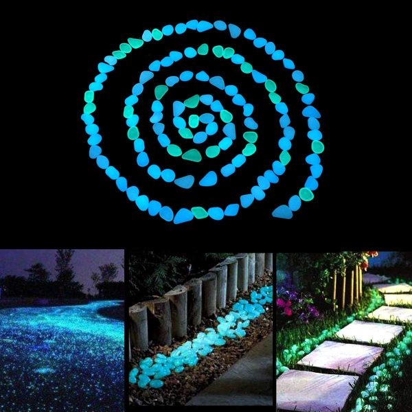 Glow in The Dark Garden Pebbles Stones Rocks for Yard and Walkways Decor, DIY Decorative Luminous Stones in Blue (200 PCS) - Image 4