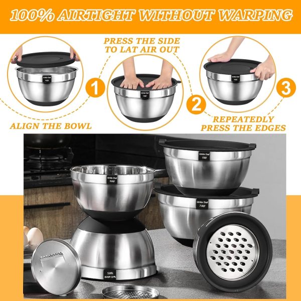 Mixing Bowls with Airtight Lids Set, 26PCS Stainless Steel Khaki Bowls with Grater Attachments, Non-Slip Bottoms & Kitchen Gadgets Set, Size 7, 4, 2.5, 2.0,1.5, 1QT, Great for Mixing & Serving - Image 21