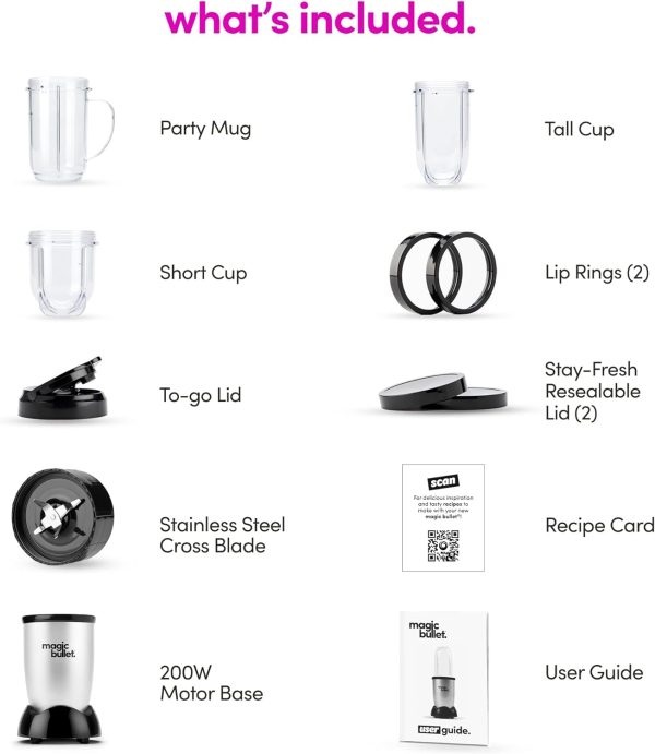 Magic Bullet Blender, Small, Silver, 11 Piece Set - Image 26