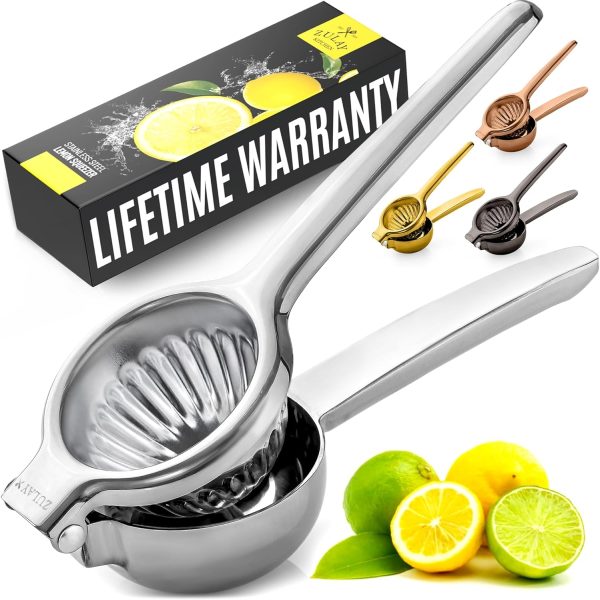 Zulay Kitchen Lemon Squeezer Stainless Steel - Premium Quality, Heavy Duty Solid Metal Squeezer Bowl - Large Manual Citrus Press Juicer and Lime Squeezer Stainless Steel