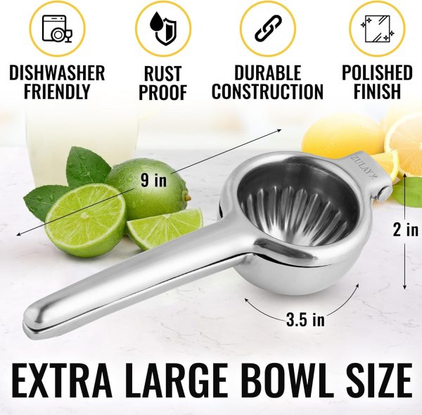 Zulay Kitchen Lemon Squeezer Stainless Steel - Premium Quality, Heavy Duty Solid Metal Squeezer Bowl - Large Manual Citrus Press Juicer and Lime Squeezer Stainless Steel - Image 10