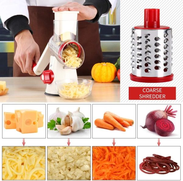 Cambom Rotary Cheese Grater Hand Crank Cheese Shredder for Fresh Cheese, Vegetable, Nuts,Non-slip Suction Base, Free Cleaning Brush Three Blades, Blue - Image 99