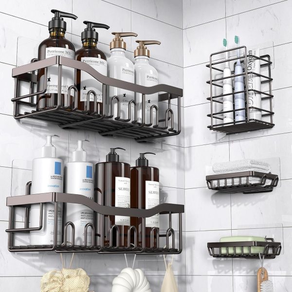 Adhesive Shower Caddy, 5 Pack Rustproof Stainless Steel Bath Organizers With Large Capacity, No Drilling Shelves for Bathroom Storage & Home Decor - Image 53