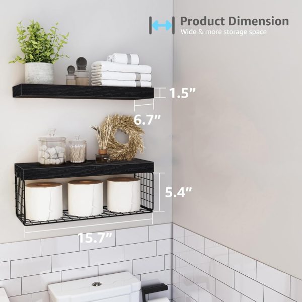 QEEIG Bathroom Shelves Over Toilet Wall Mounted Floating Shelves Farmhouse Shelf Toilet Paper Storage Small 16 inch Set of 3, Rustic Brown (019-BN3) - Image 74