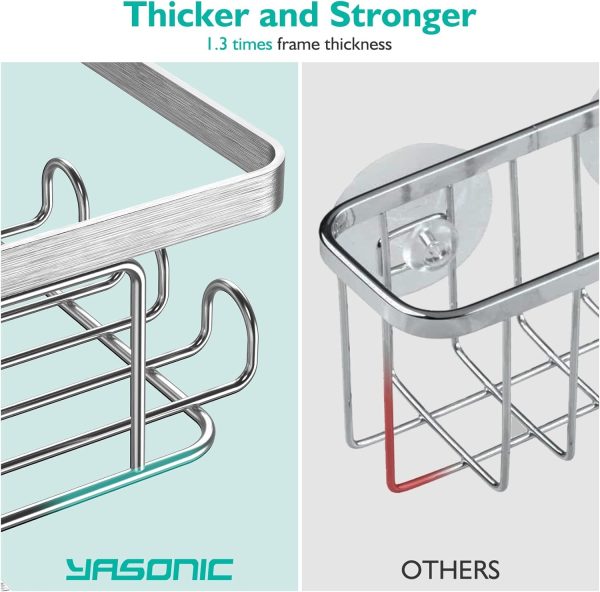 YASONIC Corner Adhesive Shower Caddy, with Soap Holder and 12 Hooks, Rustproof Stainless Steel Bathroom Organizer, No Drilling Wall Mounted Rack, Black, 3-Pack - Image 33