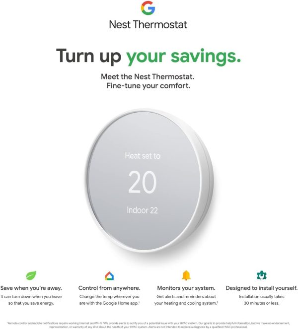 Google Nest Thermostat - Smart Thermostat for Home - Programmable Wifi Thermostat - Snow,1.07"D x 3.31"W x 3.31"H - Image 24