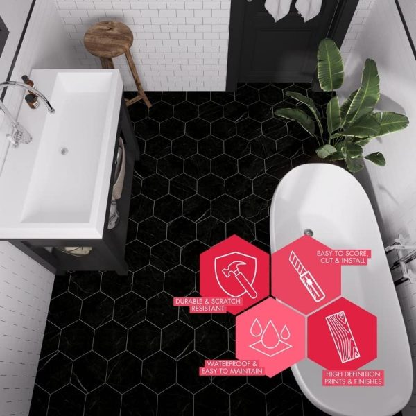 BaseCore HEX Hexagon Vinyl Flooring Black 5.75" DIY Self Adhesive Textured Modern Floor Tile Peel & Stick Tile (36pcs/21.5sqft per case) - Image 35