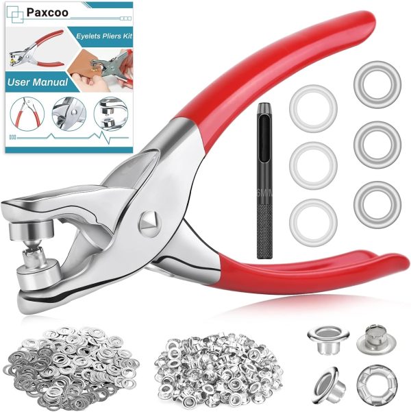 803Pcs Grommet Eyelet Pliers Kit, 1/4 Inch 6mm(Inside Diameter) Grommet Tool Kit with 800 Metal Eyelets with Washers in Gold and Silver, Eyelet Grommet Hand Press kit for Leather/Belt/Shoes/Crafts - Image 8