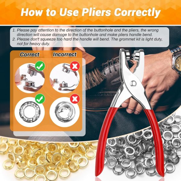 803Pcs Grommet Eyelet Pliers Kit, 1/4 Inch 6mm(Inside Diameter) Grommet Tool Kit with 800 Metal Eyelets with Washers in Gold and Silver, Eyelet Grommet Hand Press kit for Leather/Belt/Shoes/Crafts - Image 31