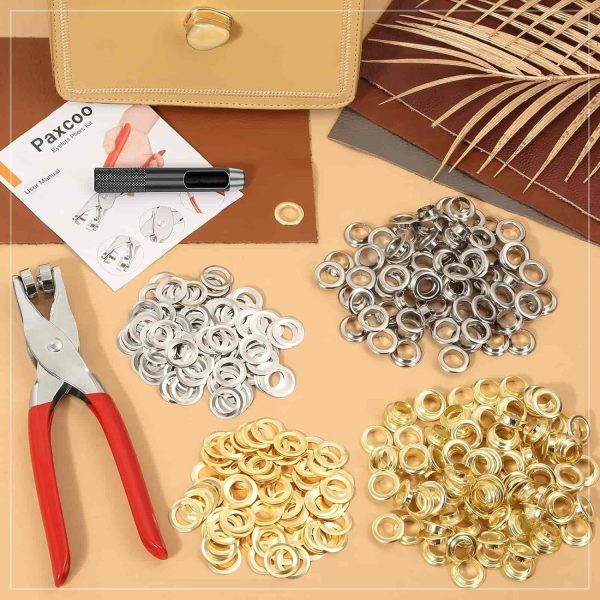 803Pcs Grommet Eyelet Pliers Kit, 1/4 Inch 6mm(Inside Diameter) Grommet Tool Kit with 800 Metal Eyelets with Washers in Gold and Silver, Eyelet Grommet Hand Press kit for Leather/Belt/Shoes/Crafts - Image 32