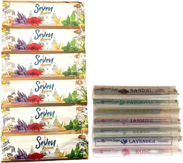 Seven Aromas - 210 Sticks - Sandal, Lavender. Rose, Jasmine, Champa, Patchouli and Kewda