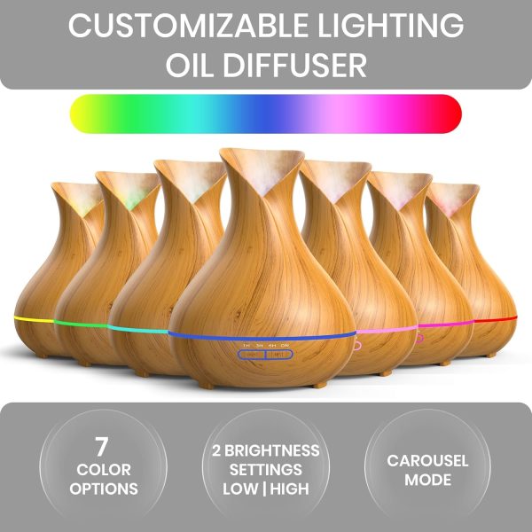 Everlasting Comfort Essential Oil Diffuser (400ml) - Aromatherapy Diffuser for Large Room, Home Scent Diffuser with 7 LED Colors, Quiet Operation, Auto Shut-Off, and 13-Hour Runtime - Image 7