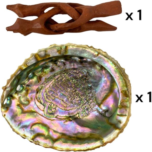 2 pc | Abalone Shell 6"-7" Inches & Tripod Stand 6 Inches | Beautiful All Natural Smudge Bowl - Perfect for Smudge Sticks, Incense Sticks and a Sage Smudge Kit. JC-213-B - Image 4