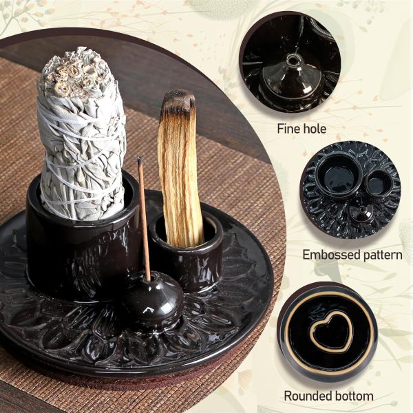 4 in 1 Ceramic Incense Burner, Sage Holder for Burning Bowl, Palo Santo Holder, Incense Holder for Sticks, Smudge Stick Holder(Brown) - Image 11