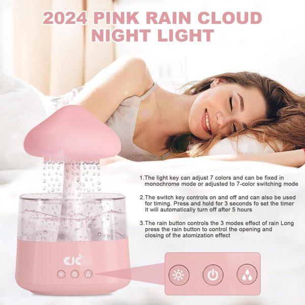 Humidifiers for Bedroom, 7 Color-Changing Led Night Lights, Aromatherapy Essential Oil Diffusers, Bedside Mushroom Water Drip Cloud Diffuser Adjustable-Auto-Shut Off (CH06, White) - Image 11