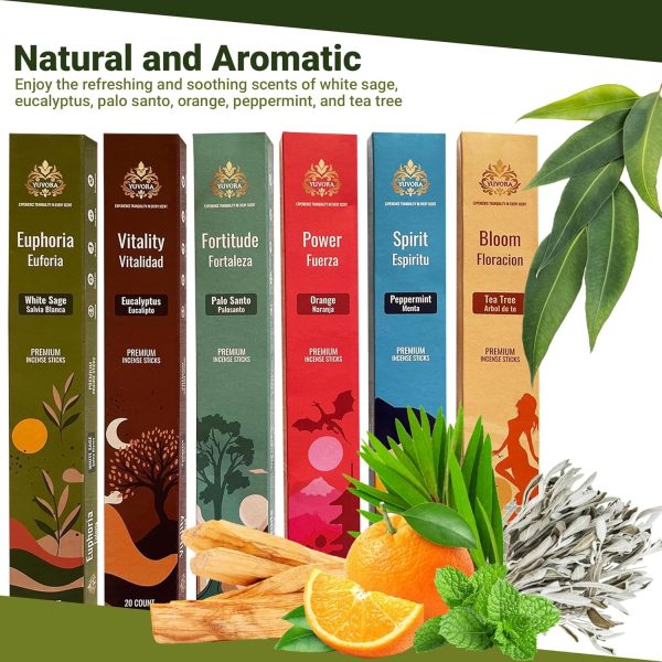 Aromatic Incense Sticks Gift Set - 120 Handcrafted Incense Sticks with 6 Soothing Scents - Perfect for Home, Meditation, Yoga and Relaxtation - Includes Holder (Peace & Prosperity) - Image 23