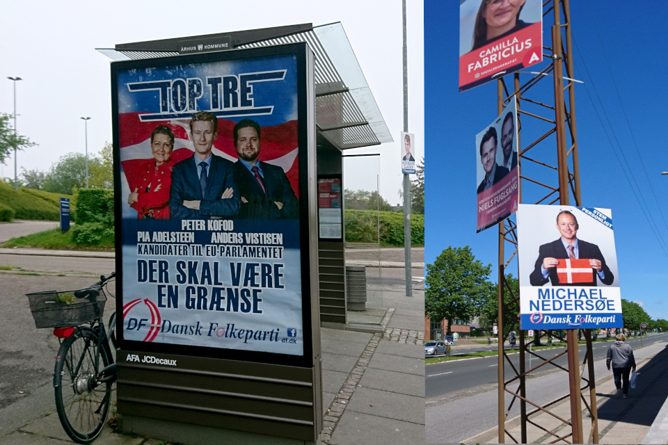 Политическая реклама в избирательной кампании ДНП на фоне датского флага