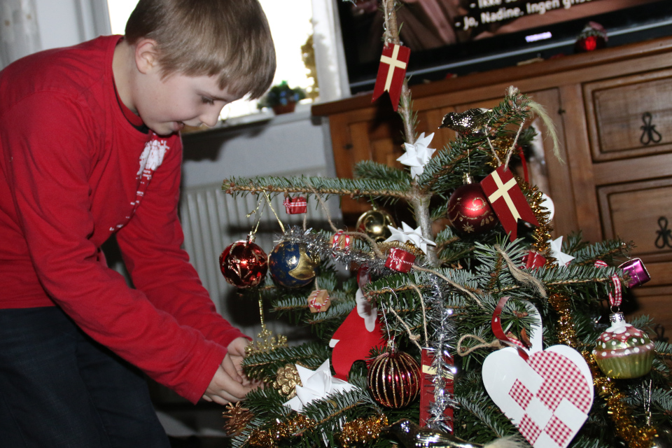 Мой сын украшает рождественскую елочку / пихту