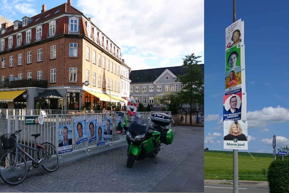 Предвыборные плакаты с портретами кандидатов в Фолькетинг в городах, Дания